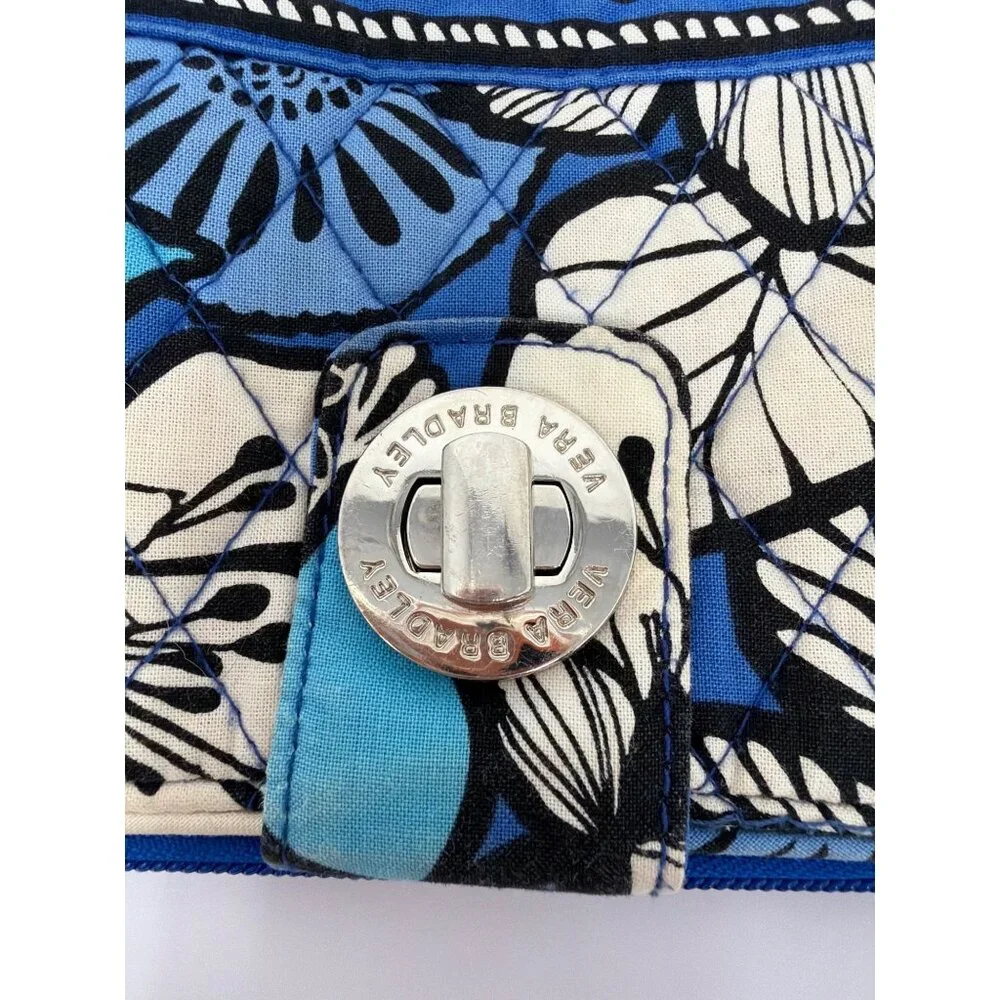 Vera Bradley Blue Bayou Turn Lock Wallet Organizer Zip Compartments - Picture 2 of 7